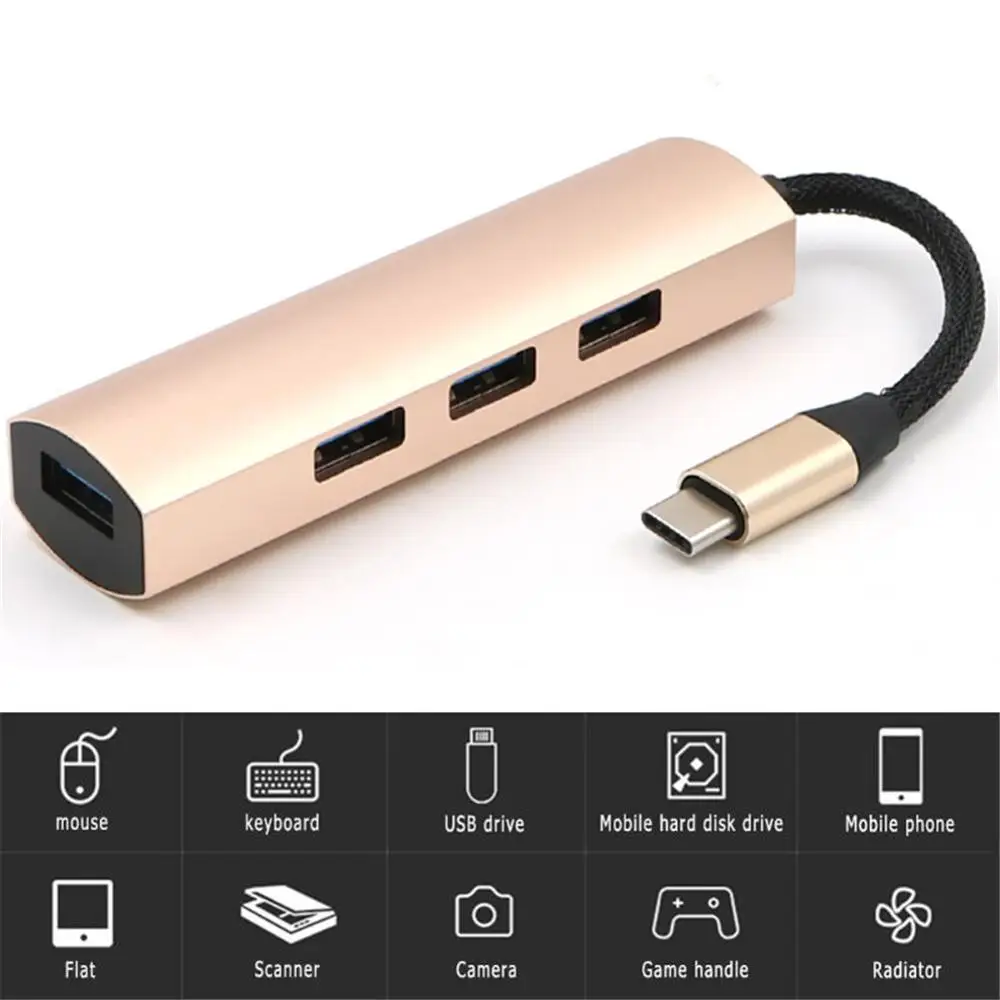 High speed 4 Ports Aluminum USB HUB Type C/USB 3.0 Splitter USB-C Adapter for Macbook Pro Air Surface pro 6 Huawei matebook Hub |