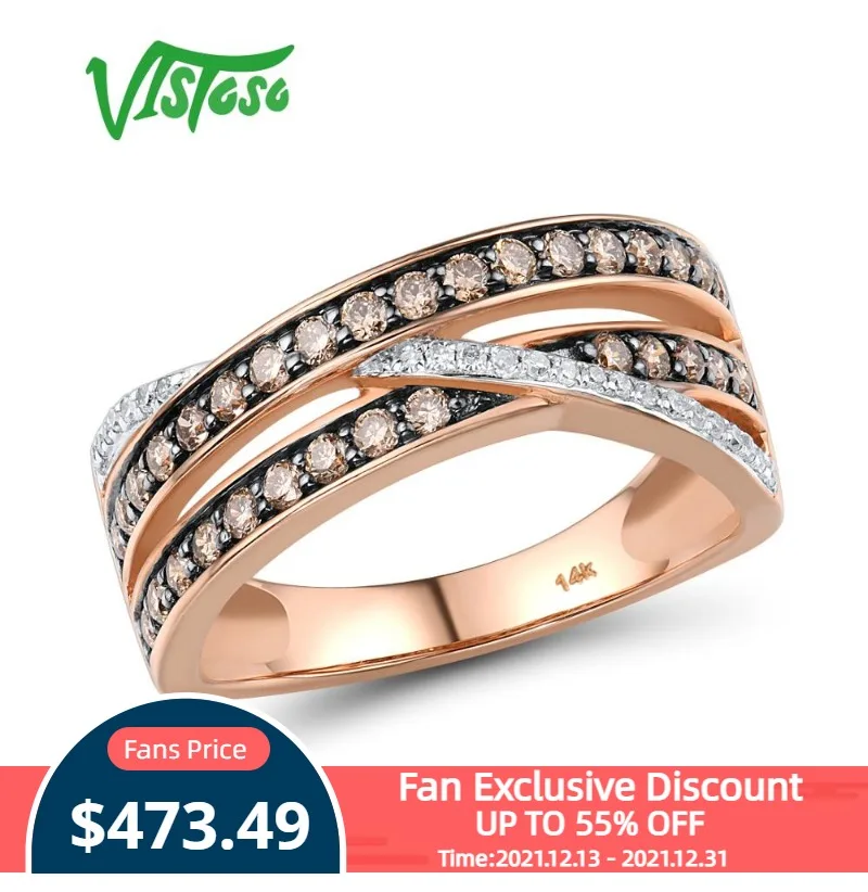 

Женское кольцо с бриллиантами VISTOSO, изящное Ювелирное Украшение из розового золота 14 к 585 пробы со звездами, коричневым бриллиантом, ювелирн...