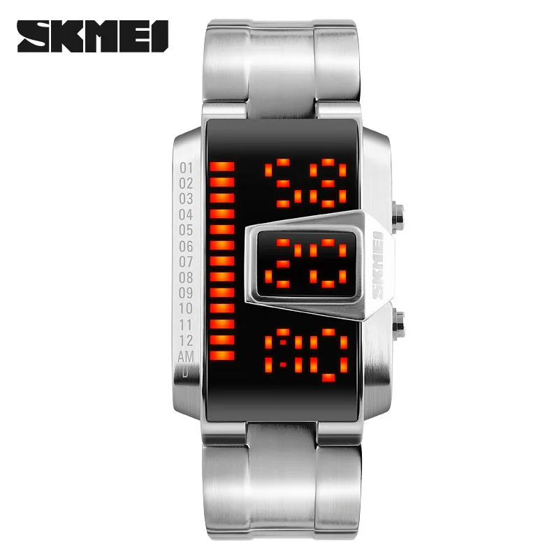 SKMEI новые железные Самурайские часы с металлическим браслетом светодиодные