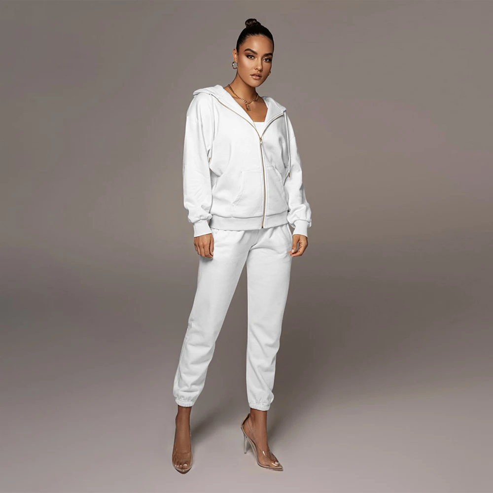 

Женский спортивный костюм из двух предметов, флисовая куртка на молнии с капюшоном и длинным рукавом, одежда для активного отдыха и трениро...