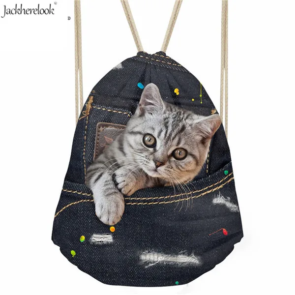 Jackherelook Милая мужская сумка для щенков и кошек с принтом на шнурке из джинсовой ткани мопс, собака, животные Sotrage Рюкзак Мужские повседневные дорожные сумки - Цвет: CC3323Z3