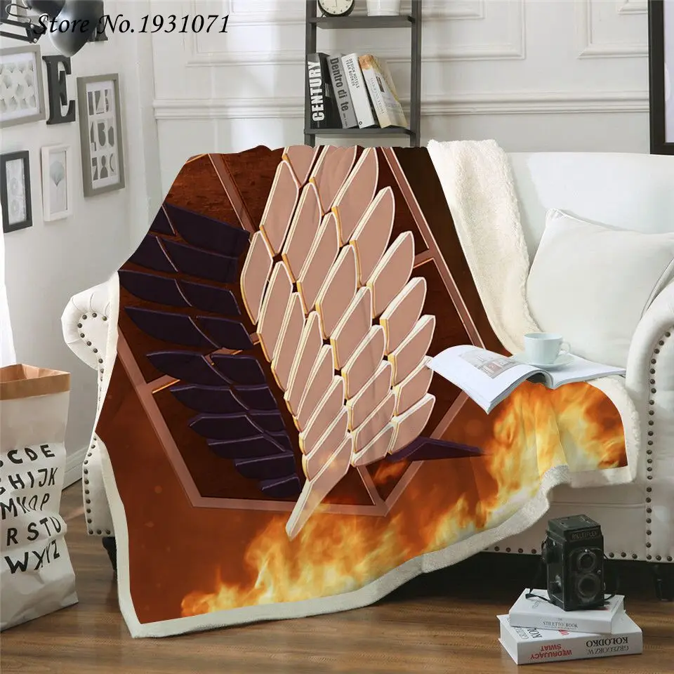Флисовое одеяло с 3D-принтом атака на Титанов модное толстое покрывало для