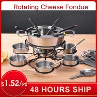 21pcsset rotating cheese fondue kit stainless steel ice cream fire boiler outdoor barbecue alcohol stove set kitchen tools