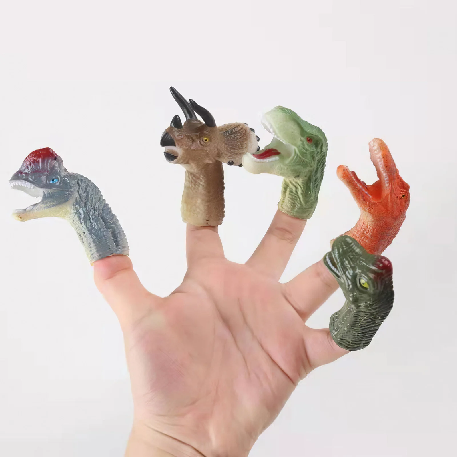 

10pcs Finger Puppet Educational Dinosaur Finger Toy PBA-Free Kids Dinosaur Finger Doll Set with Large Holes Realistic Puppet