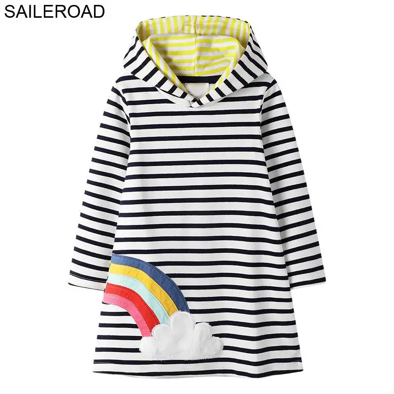 SAILEROAD 2 шт. Девушки Толстовки С Капюшоном Платье для Детей С Длинным Рукавом Одежда Осень Детей Платье Хлопок Дети С Капюшоном Платье