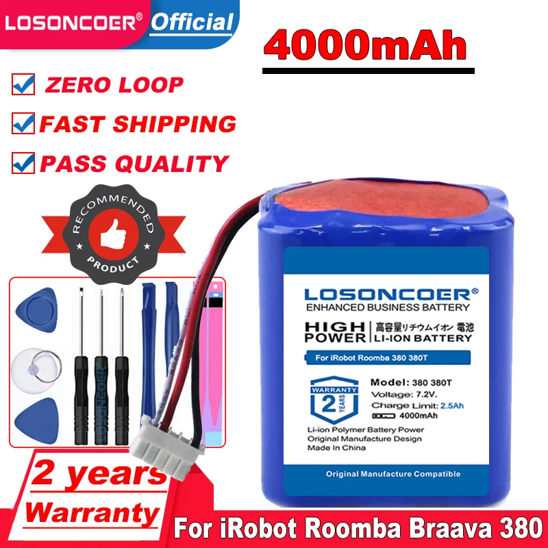 Аккумулятор LOSONCOER 4000 мАч для iRobot Roomba Braava 380 380t 380j Mint 5200 5200B 5200C|Аккумуляторы