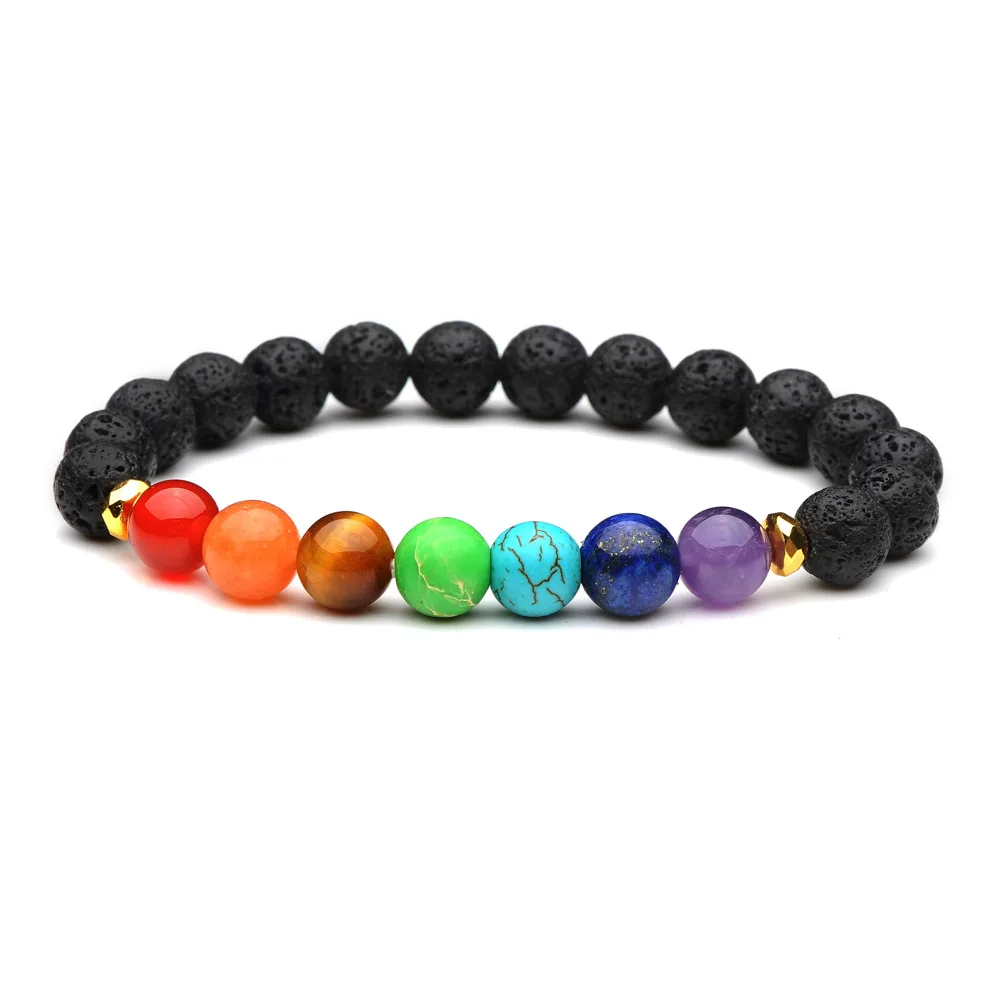 Радужные чакр каменные амулеты 8 мм черные бусины из лавы Сделай Сам ароматерапия