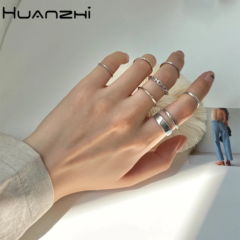 HUANZHI 2020 Новинка панк 7 шт./компл. минималистичные гладкие Позолоченные