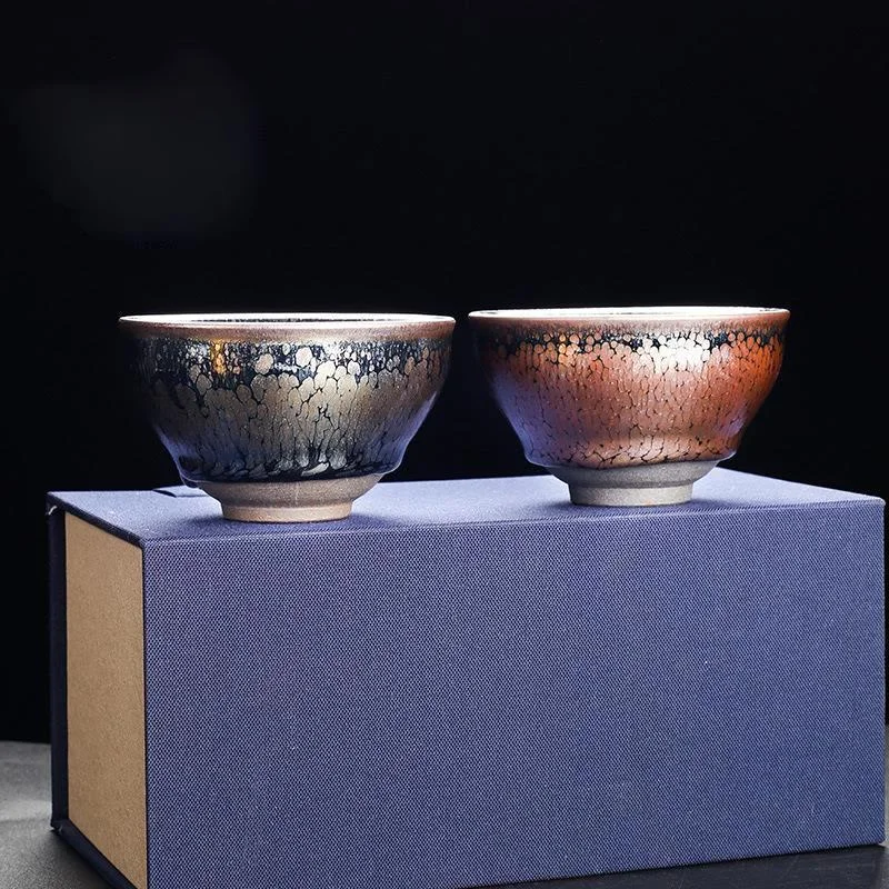 

Jianzhan tea cup suit pure handmade master cup tea set oil drop partridge to large cup