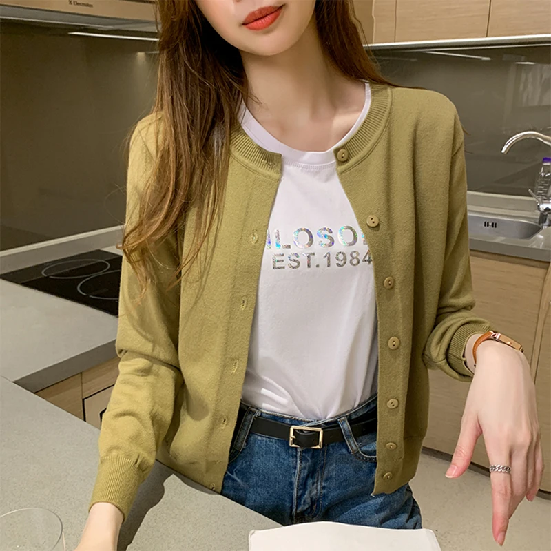 

Harteen Knit Cardigan Women 2021 New Solid Long Sleeve Women Clothes Sweater Fahison Casual Smiple Spring Autumn Loose Femme Top