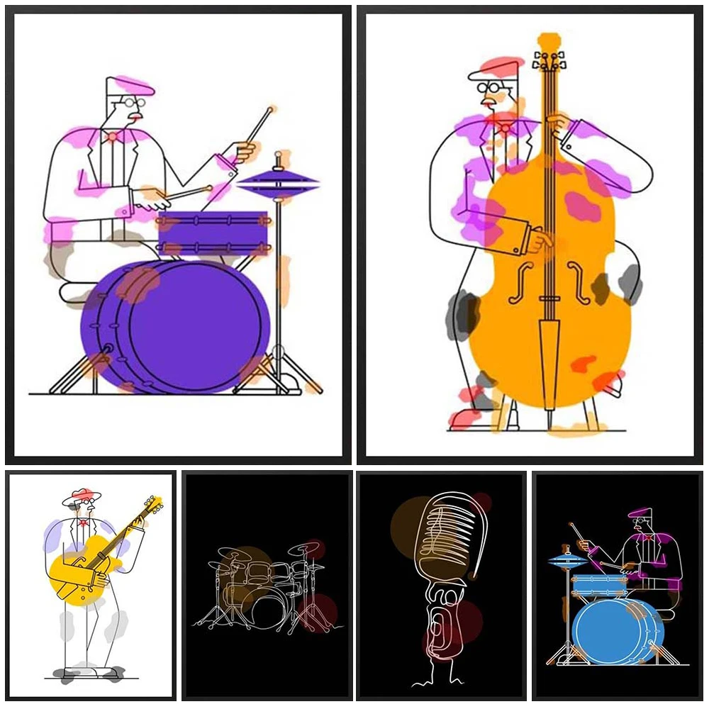 

Musical Instrument Music Simple Strokes Nordic Poster Wall Art Canvas Painting Wall Pictures For Living Room Decor Unframed