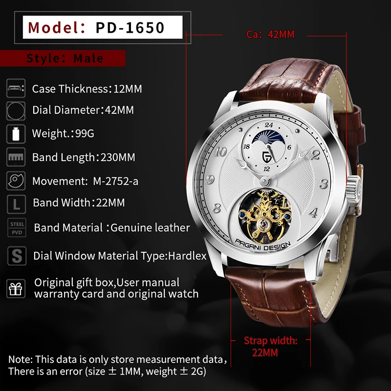 

PAGANI DESIGN Tourbillon Automatic Mechanical Wristwatch Men Fashion Casual Sport Watches Sapphire Waterproof Leather Men Watch