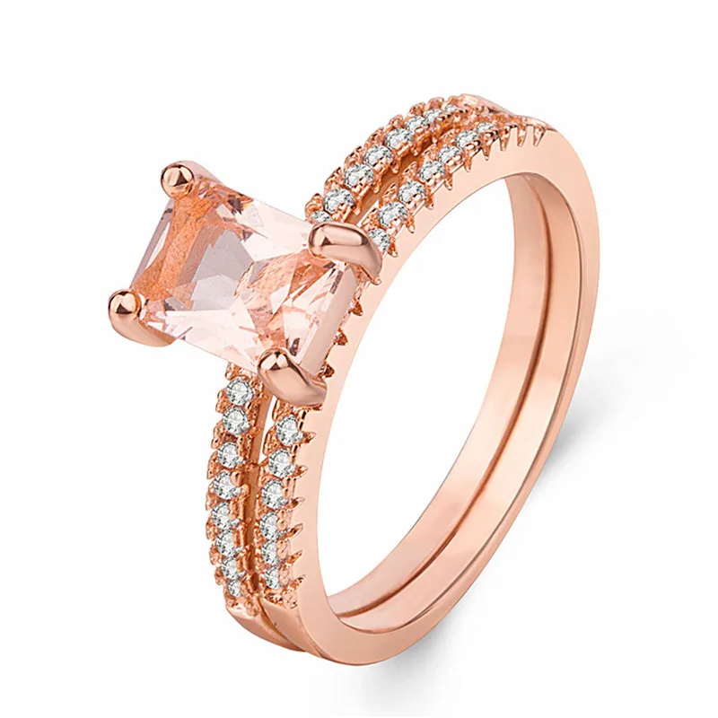 

Trendy Silver Plated Rings Set For Women Jewelry Shiny Crystal Square Rose Gold Ring Lady Princess Promise Accessories