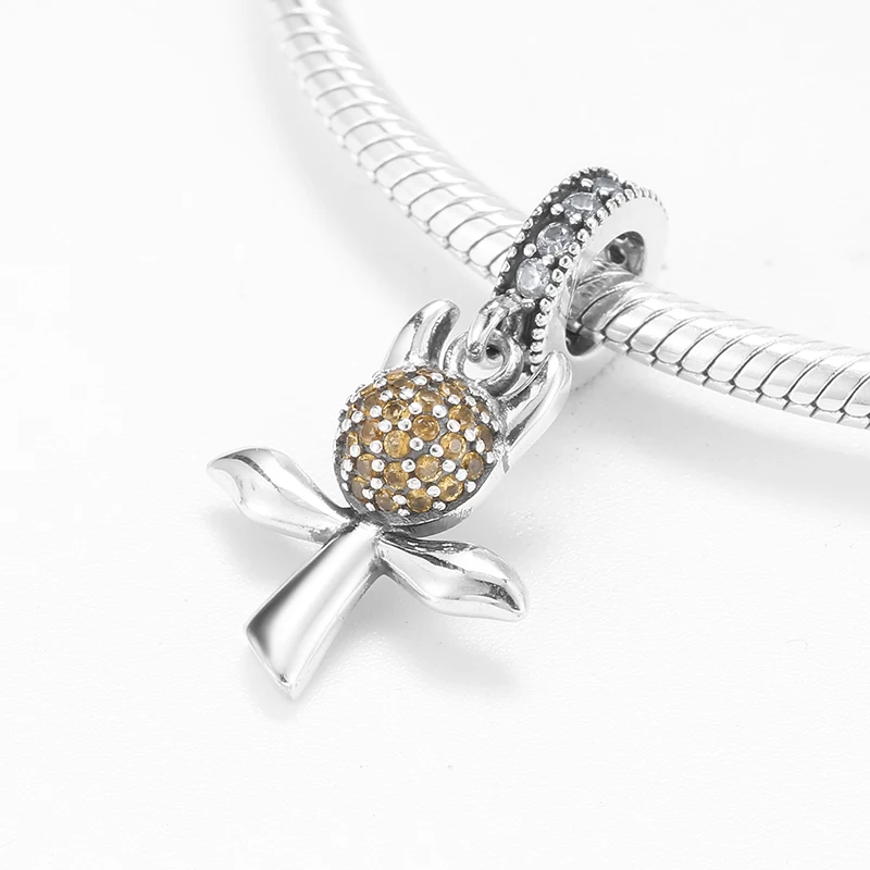 925 пробы серебряный шарм из бисера красивый оранжевый CZ кулон хорошее ювелирное