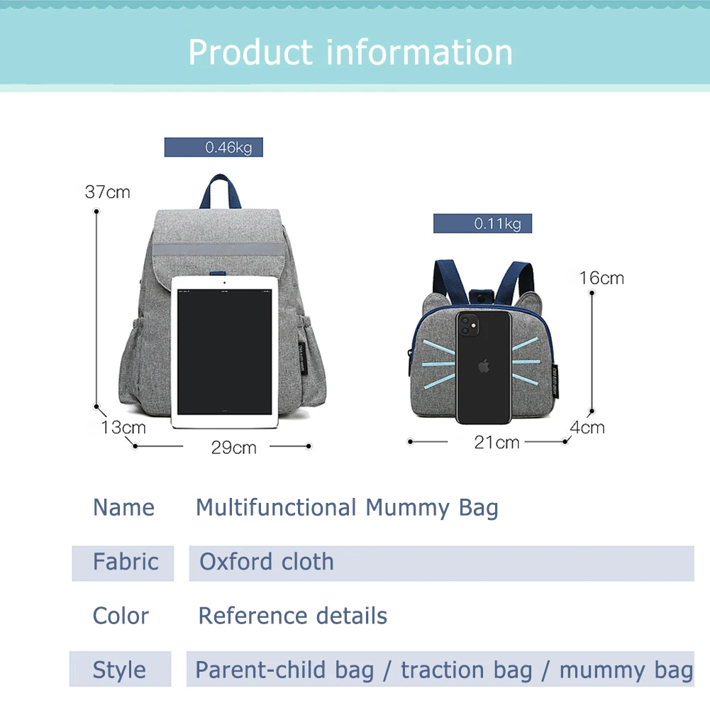 

Waterproof Oxford Backpack Parent-child Detachable Lovely Cat School Bags For Travel Fashion Baby Safe Care Health