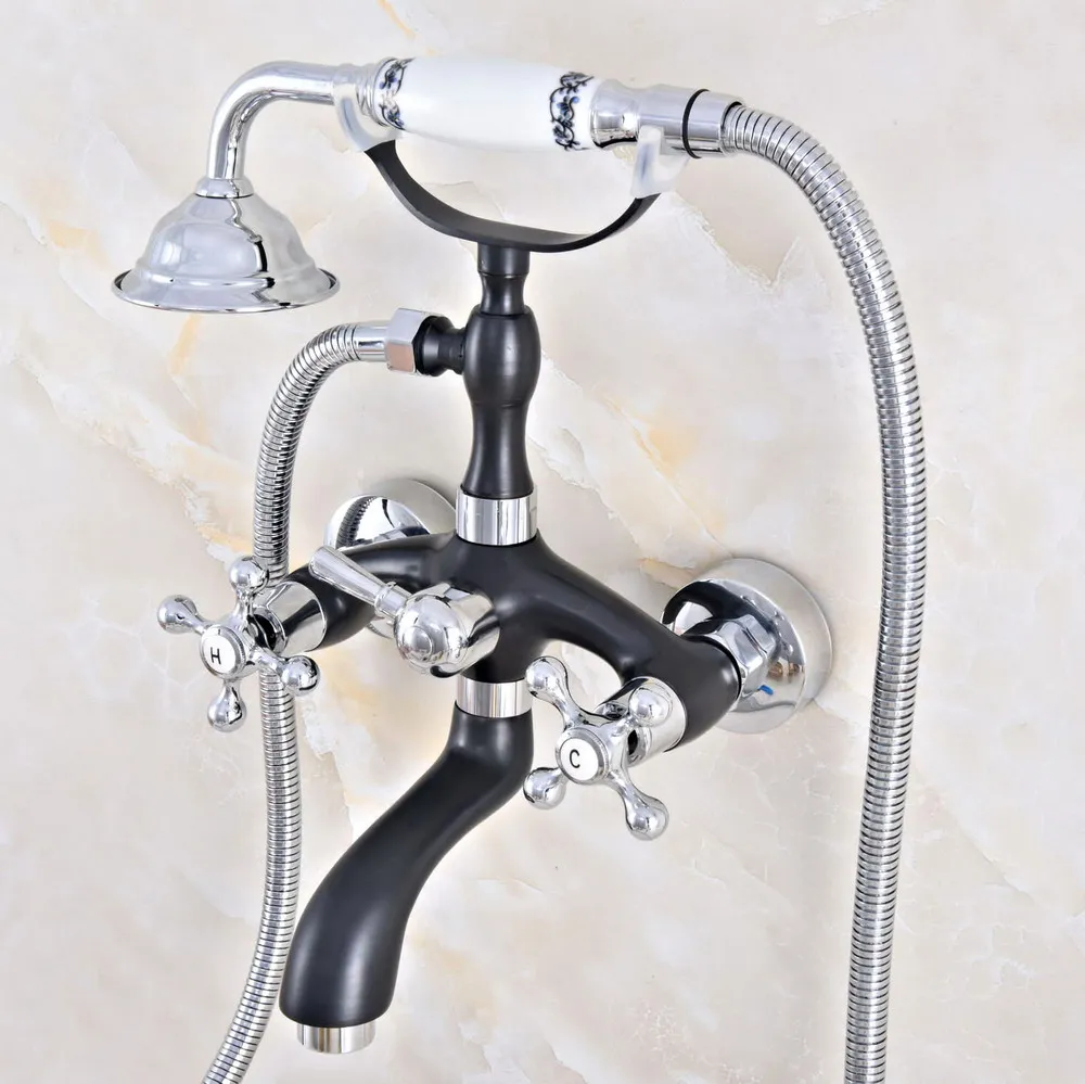 Черный серебристый цвет настенное крепление ванна смесители два Креста Ручки