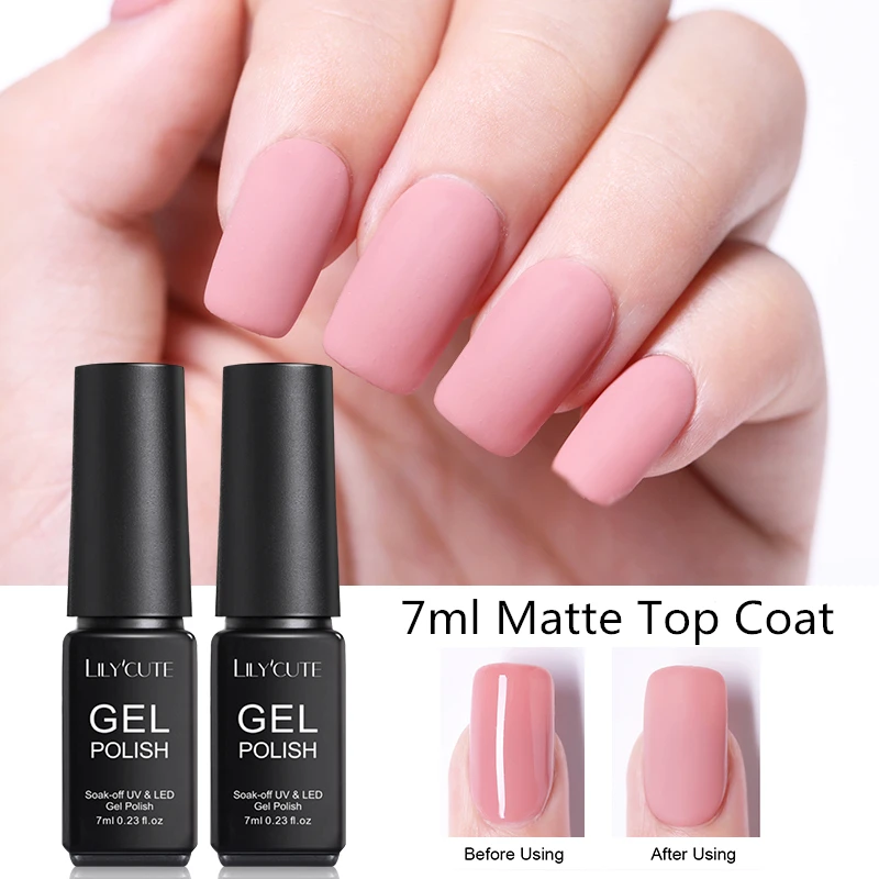 matte top coat LILYCUTE, 7 мл, 2 в 1, базовое верхнее покрытие, Гель-лак, УФ, прозрачный гель для ногтей, долговечный, не впитывается, не протирается, грунтовка, Гель-лак для ногтей - Цвет: matte top coat