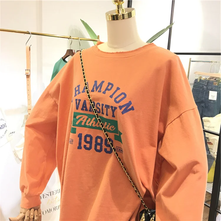 

2021 Spring Fall New All-Match Simple Letters Top Tee Loose Comfort Long Sleeve Bottoming Shirt Female Student Fashion T-shirt