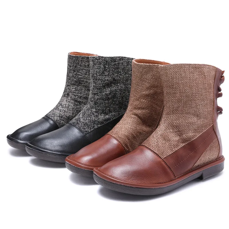 

Hjwsfdcai Retro Zipper Genuine Leather Women Ankle Boots Flat Comfortable Casual Ladies Vintage Shoes Street Style Mujer Shoes