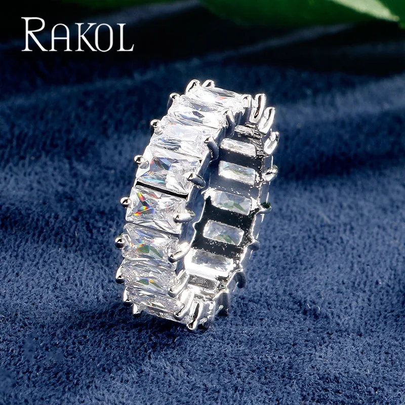 RAKOL New Luxury Charm AAA Baguette Cubic Zirconia Wedding Rings for Women Fashion Cz Crystal Ring Party Wedding Jewelry RR21197