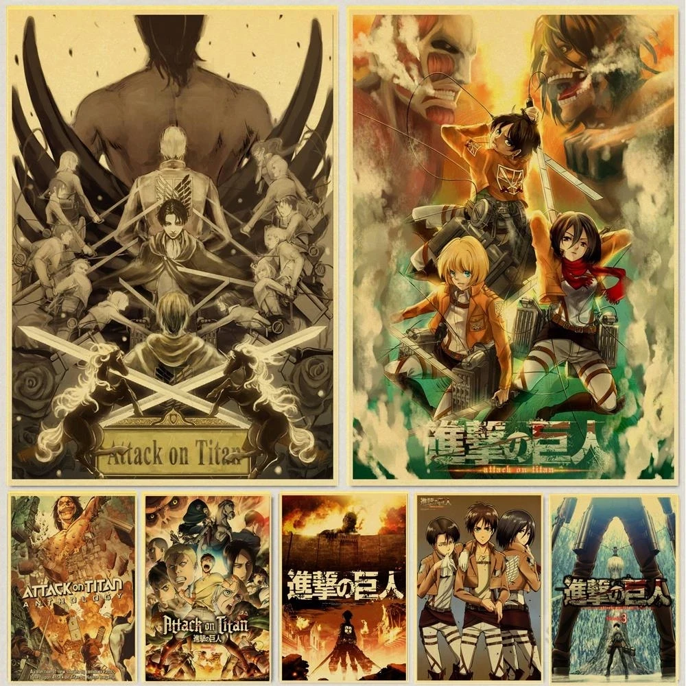 

Janpnese Anime Attack on Titan retro posters kraft wall paper High Quality Painting For Home Decor wall stickers