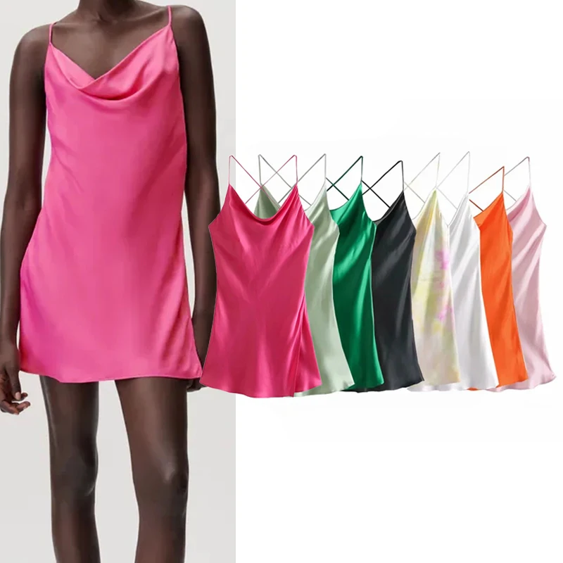 

Женские атласные Короткие платья CUPNICE 2021, сексуальные платья на бретелях-спагетти, Клубное Ночное платье, текстурное платье без рукавов