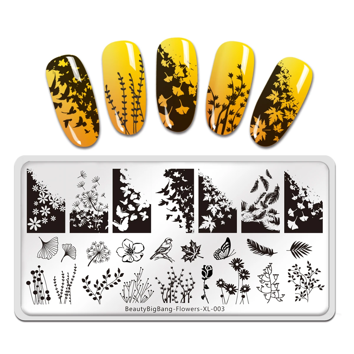

6*12cm Stainless Steel Stamping Plates Leaves Tree Bird Dandelion Plants Image BeautyBigBang Nail Art Template Flower XL-003