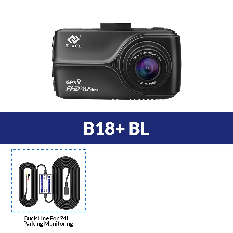 E-ACE автомобиля DVR, gps трекер Камера Full HD 1080P Мини Ночное видение видео Регистраторы 170 градусов ADAS LDWS Dashcam Авто Регистратор - Название цвета: B18-BL