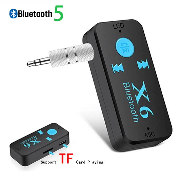 Car X6 Bluetooth 5.0 Receiver 3.5mm Jack Card Type Portable AUX Bluetooth Wireless Adapter Auto Audio Speakers Headphone