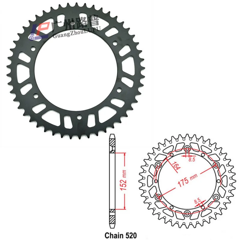 

520 48T 49T 50T 51T 52T Motorcycle rear sprocket For Yamaha YZ125 IT250 WR250 YZ250 YZ400 YZ490 YZ100 MX250 TT250 TT350 MX400