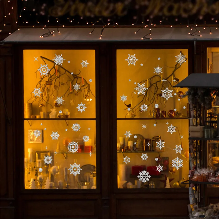 Золотистая Серебристая Рождественская Снежинка Электростатическая наклейка