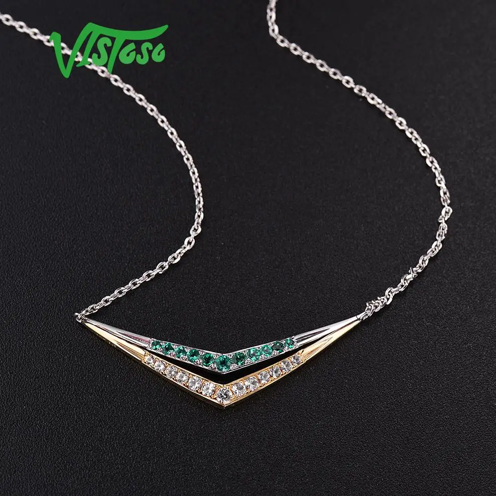 Женское колье с изумрудами и белым сапфиром VISTOSO 10 к желтое золото серебро 925