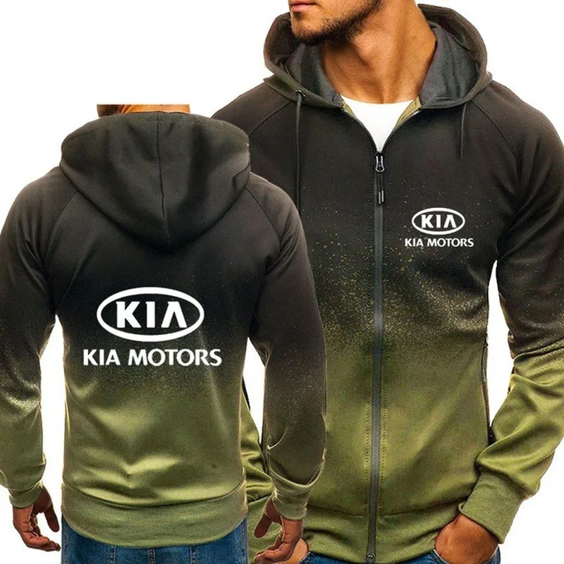 

Hoodies Men for KIA Motors Car Logo Print Casual HipHop Harajuku Gradient color Hooded Fleece Sweatshirts zipper Jacket Man