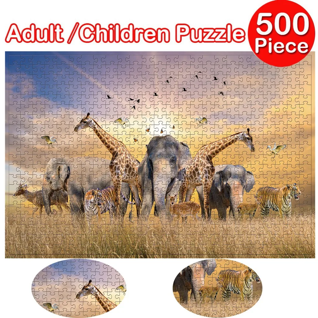 

Пазл 500 штук, слона, жирафа и взрослых Puzzle 500 piezas большая игра-головоломка, интересные игрушки развивающие игрушки 46*28 см #