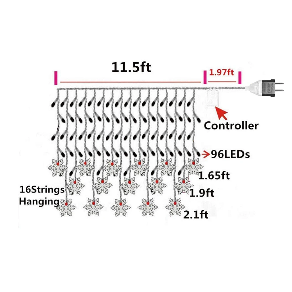

3.5m 96 LED Star Curtain String Light Waterproof Snowflake Window Curtain String Lights US Plug Wedding Holiday Decoration