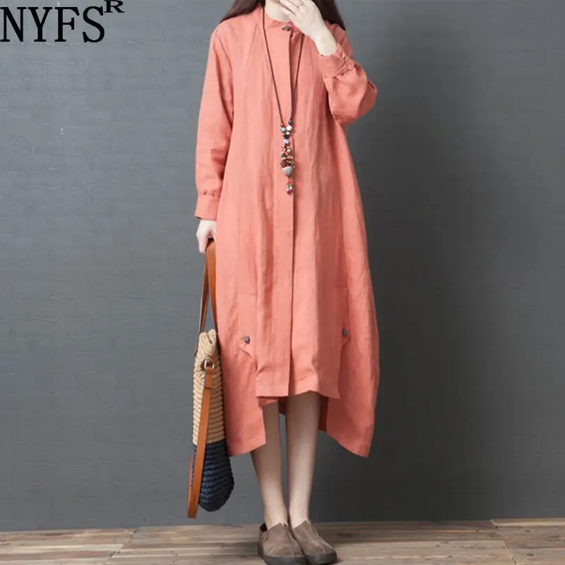 NYFS 2020 новое осеннее платье винтажное хлопковое льняное женское свободное