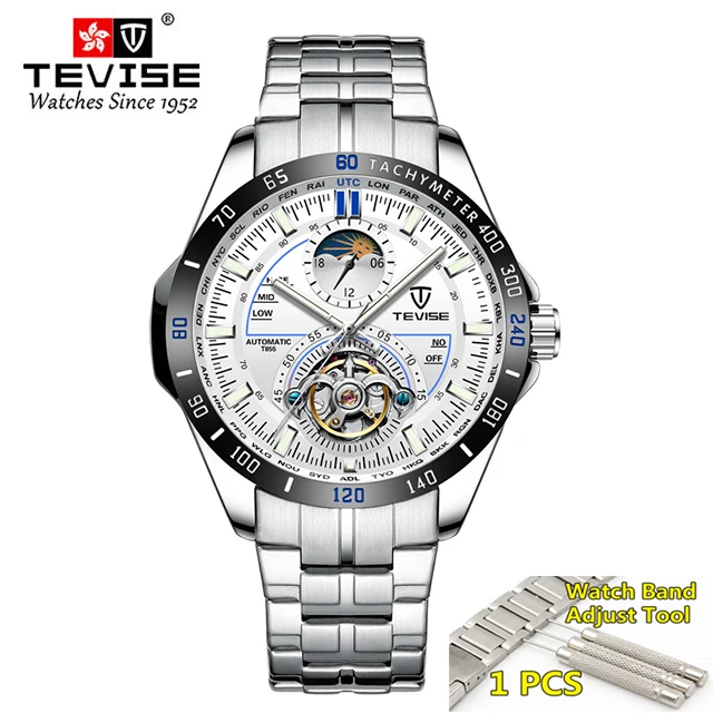 silver blue Tevise механические часы модные роскошные мужские автоматические часы мужские деловые водонепроницаемые наручные часы Montre Homme - Цвет: silver blue