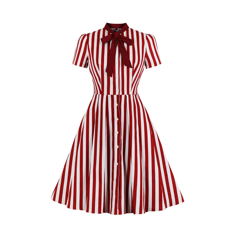 Женское платье в черно-белую полоску OTEN винтажное с коротким рукавом и принтом