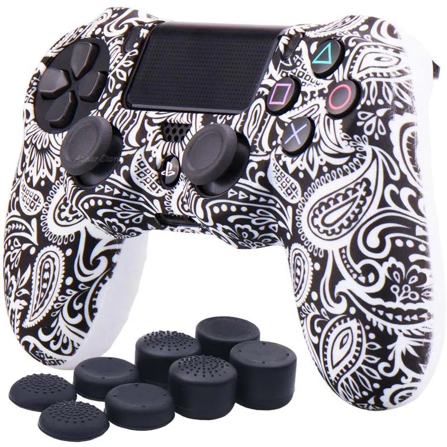 Black PS4/Slim/Pro Controller Silicone Cover Waterproof Printing Flowers Skin for Sony Playstation 4 PS 4 Dualshock 4 Accessories - Color: Black