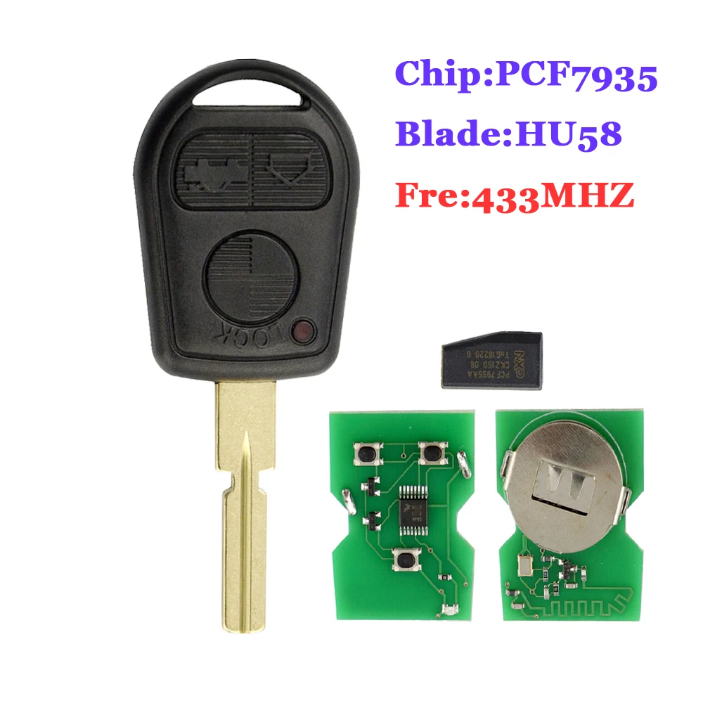 

Old 3 Button Remote Key HU58 Blade 315/ 433Mhz For BMW With PCF7935 Chip EWS System