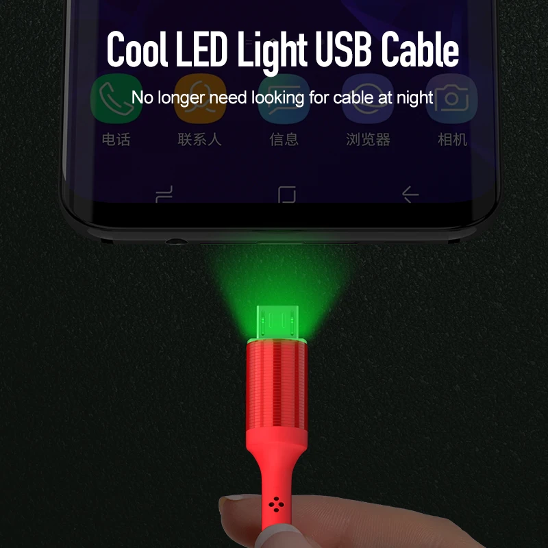 Светодиодный кабель Micro USB 2.1A для быстрой зарядки передачи данных Microusb зарядный