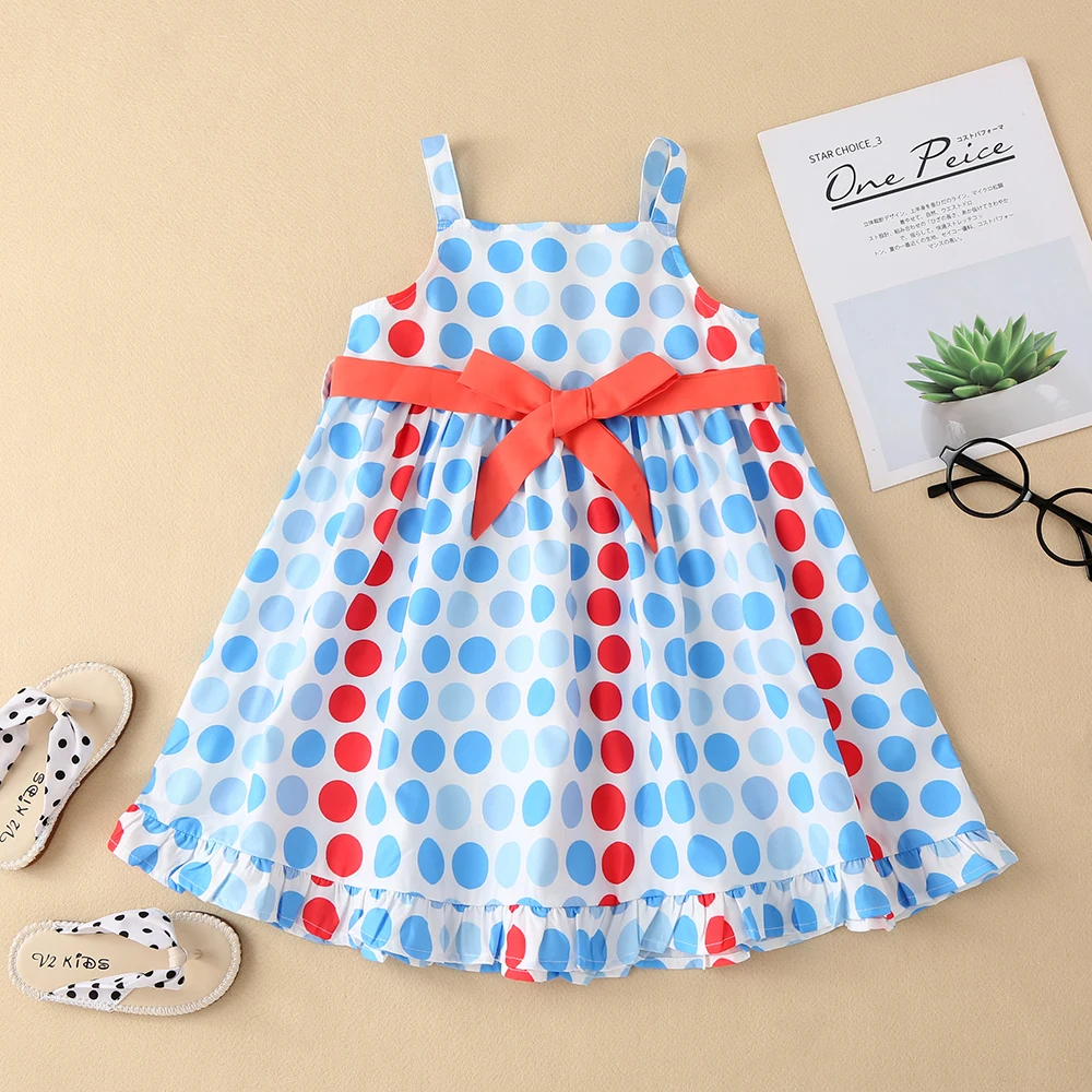 

Girls summer dress, children's polka dot pattern suspender skirt, summer fashion children's wear