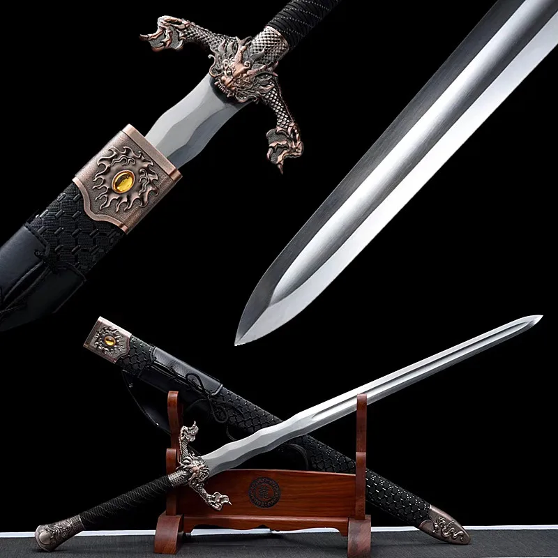 

Драконий меч, настоящий ручной Кованый пружинный стальной полноразмерный Китайский Меч Тан, деревянная оболочка, оружие, готовые игры, мечи...