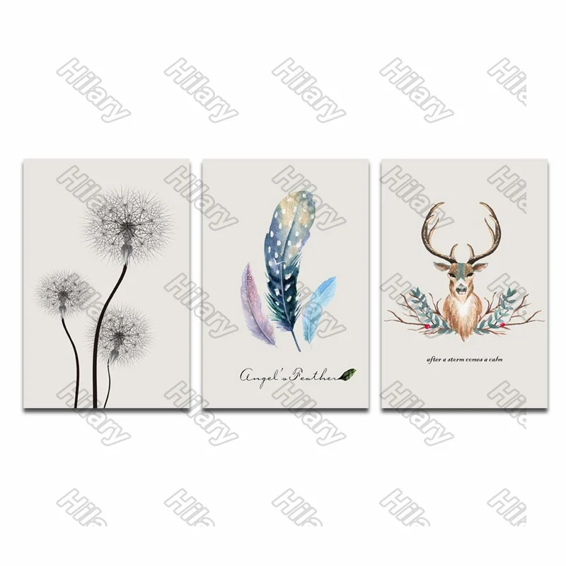 

Posters Antlers Dandelion Feathers Canvas Painting Posters and Prints Wall Art Pictures for Living Room and Bedroom 3Pcs