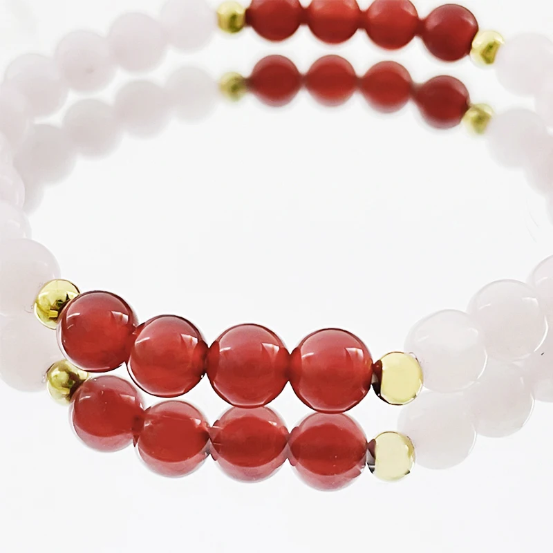 

2021 Trendy Red Agate Pink Crystal 6 mm Gemstone Bracelet Charm Bracelets for Women Stainless Steel Bead Bracelet Couple Bangle