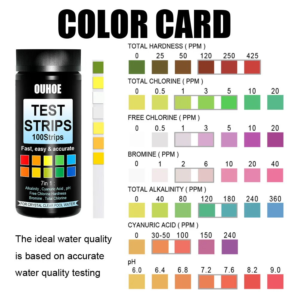 

100 pieces of multi-purpose chlorine PH test strips SPA swimming pool water quality test paper PH test paper for pH test