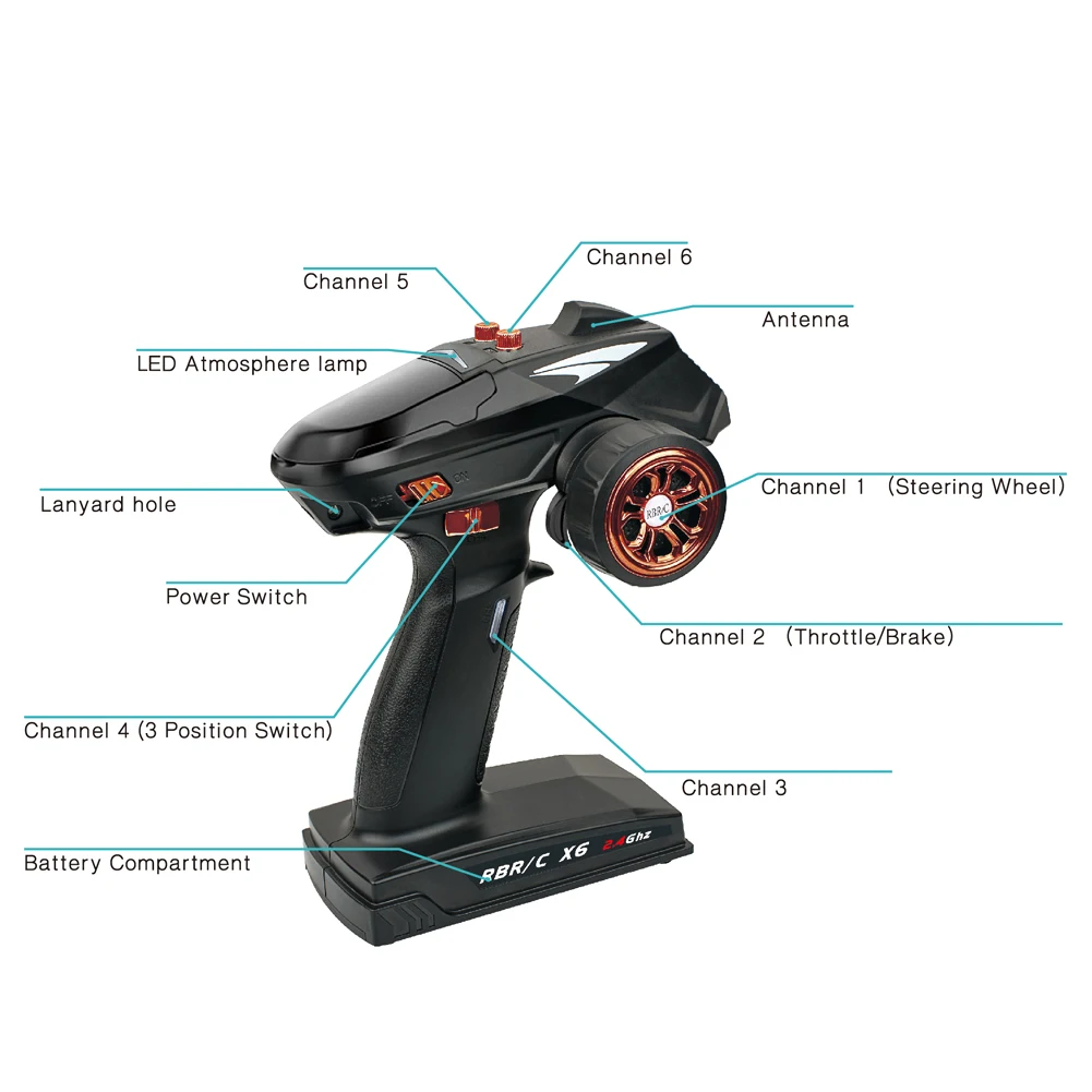 

X6 2.4G With Gyro Receiver RC Remote Controller 6 Channel Professional ABS Setting Upgrade DIY Toy Accessories Transmitter Tank