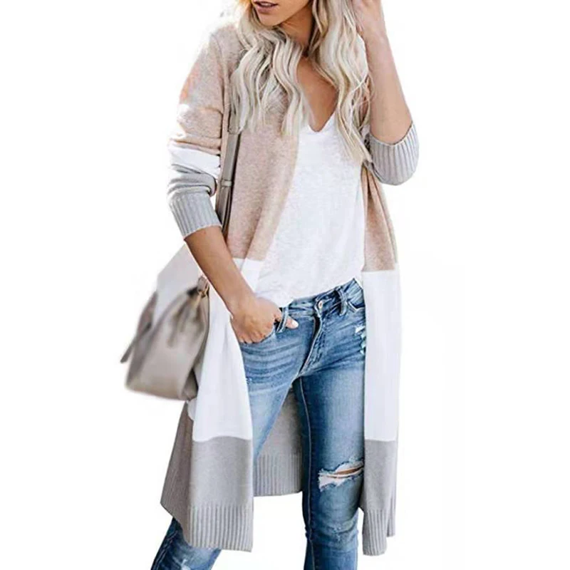 Осенне-зимний женский топ длинный Кардиган Зимний Открытый передний модный