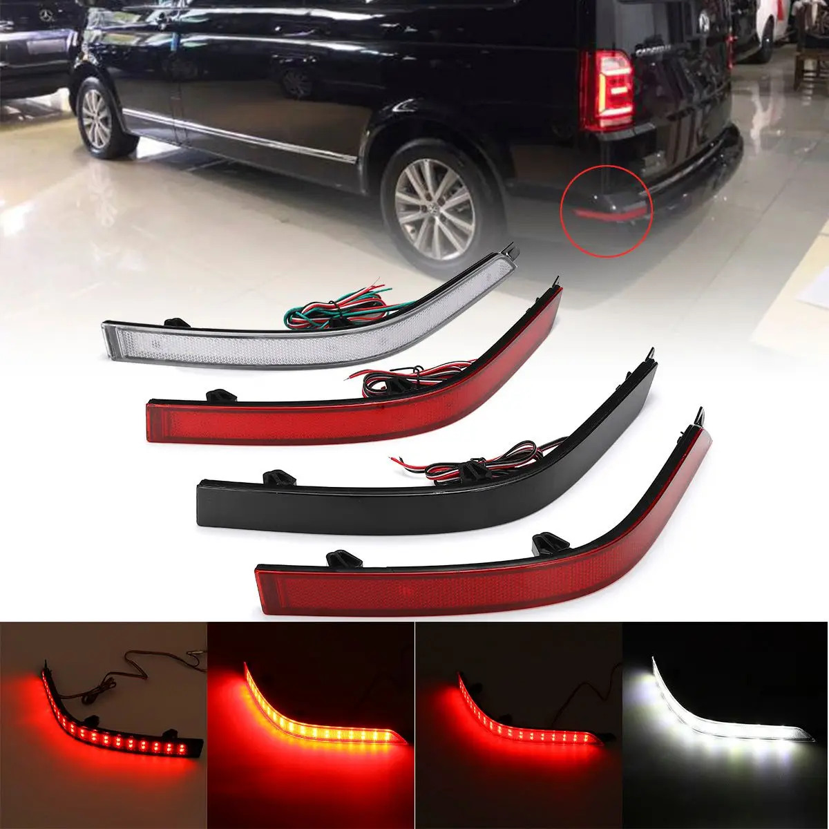 

Pair Rear Tail Bumper Reflector Light LED Signal Lights Brake Reverse Fog Lamp for VW T6 Tranporter Multivan Caravelle 2015-2019