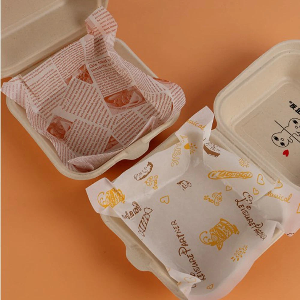 

18 * 18cm Bento Cake Box Pad Paper Burger Cake Oilproof Paper Plate Wrapping Baking Oil Absorbent Paper Dough Mat